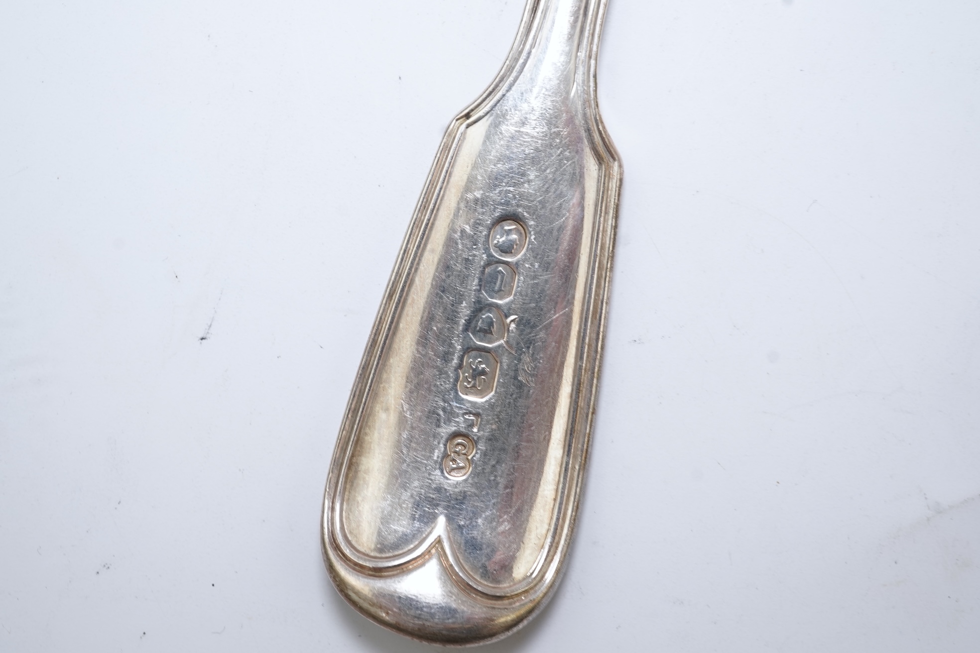 A part canteen of Victorian silver double struck fiddle and thread pattern flatware, by George Adams